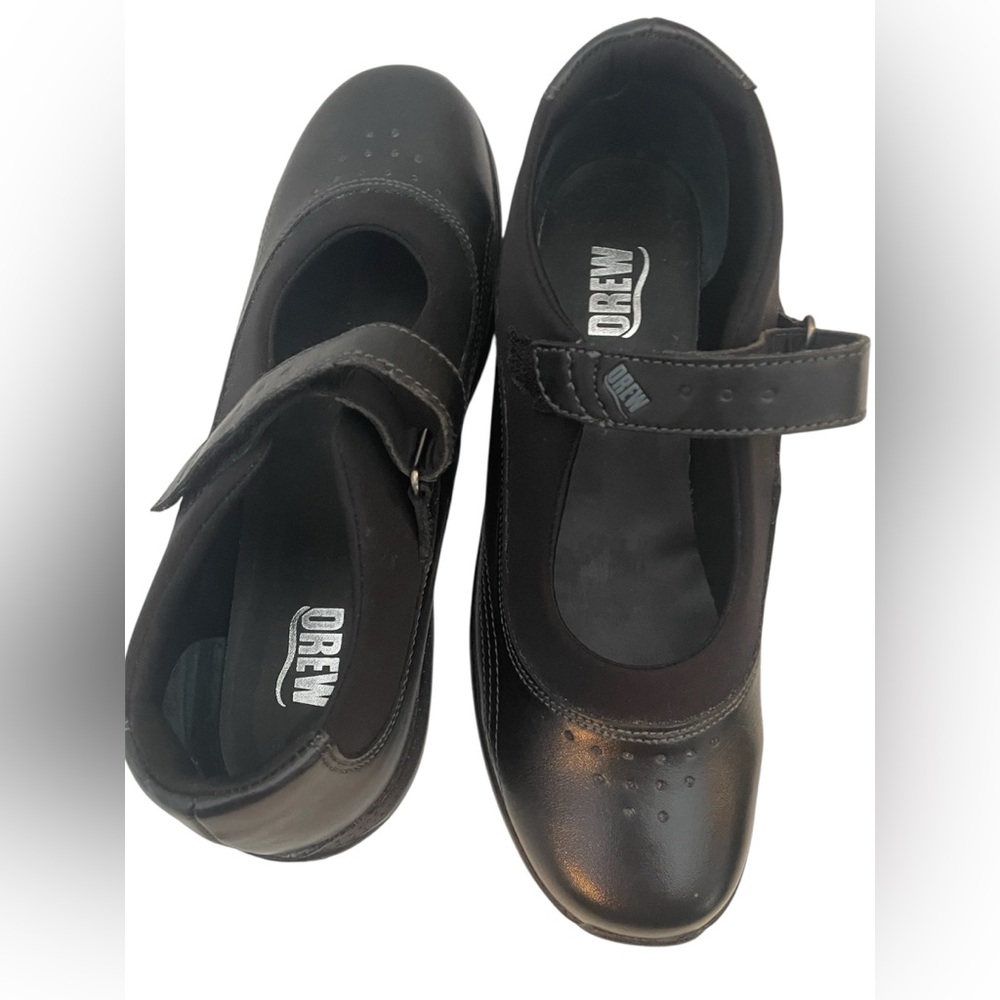 Drew Rose Mary Jane Black Leather Shoes accommodates orthotics Sz 9-1/2 N